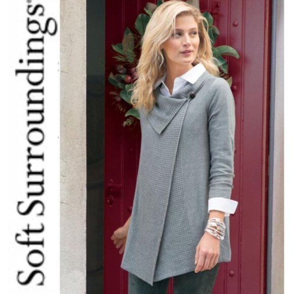 Soft Surroundings Sweaters - Soft Surroundings Miranda Wrap Wool Blend Sweater Comfy Cozy Lagenlook in Gray L